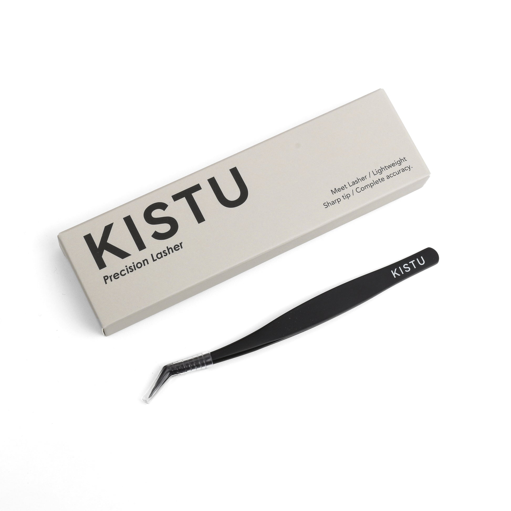 KISTU Precision Lasher curved tweezer tip close-up