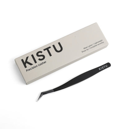 KISTU Precision Lasher curved tweezer tip close-up